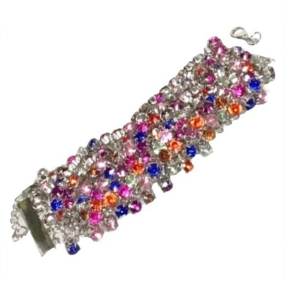 Rhinestone Bracelet Multicolor Mesh Super Blingy Bracelet - Picture 2 of 12